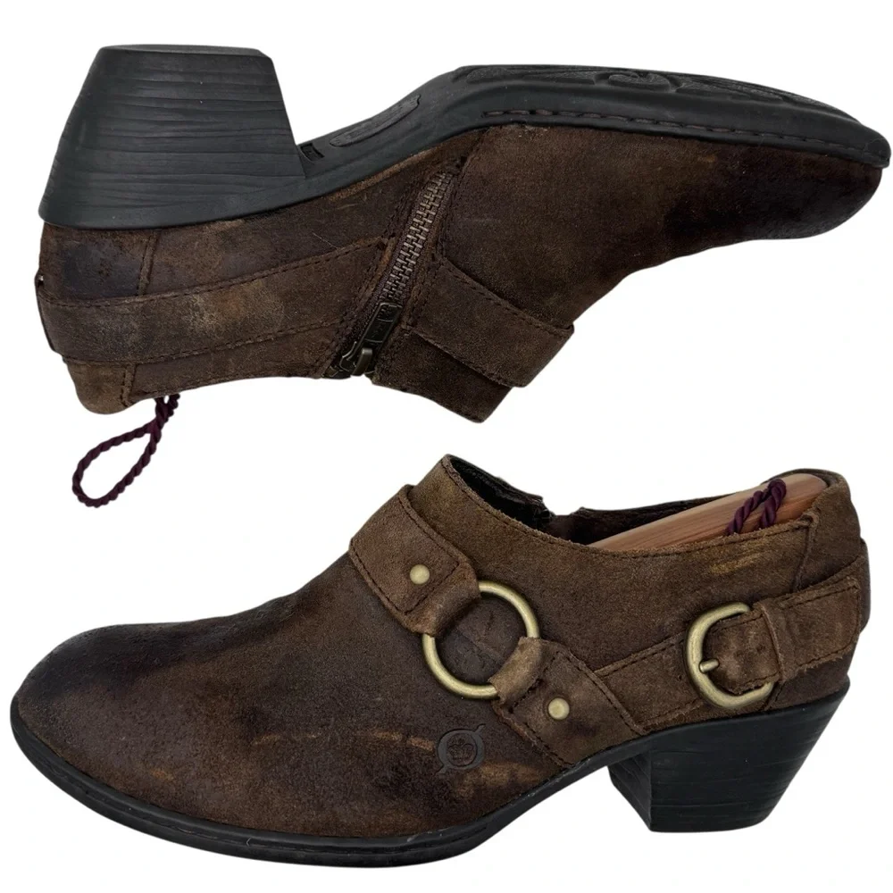 Born Women’s Dark Brown Suede Buckled Loafers - Size 7.5